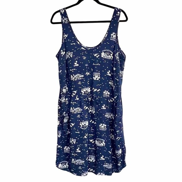 Gap Womens Navy Blue Sundress Large Tropical Print Drawstring Waist Side Pockets - Picture 1 of 12